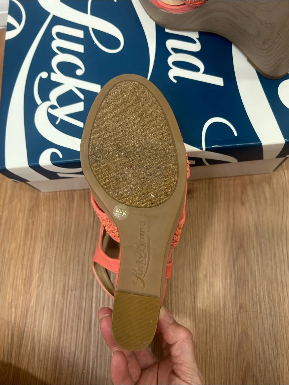 Lucky Brand Coral Crochet Wedge Sandals
